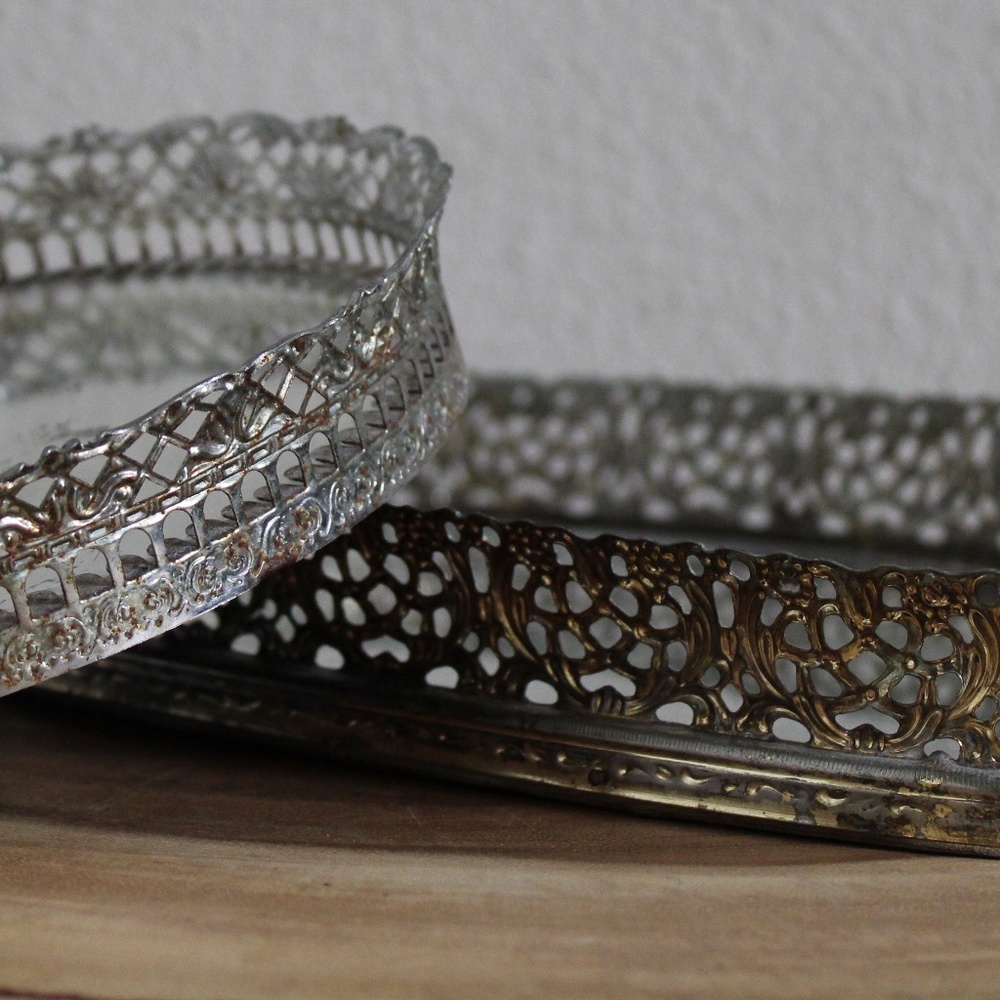 Vtg. Silver Table/Vanity Mirror Pair